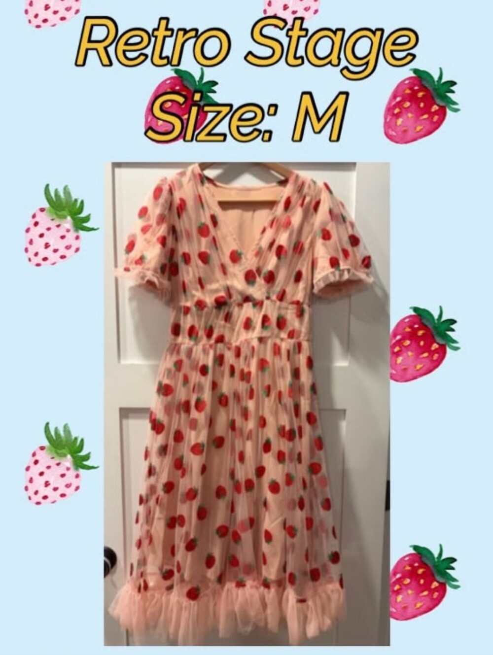 Peach Strawberry-Print Midi Dress